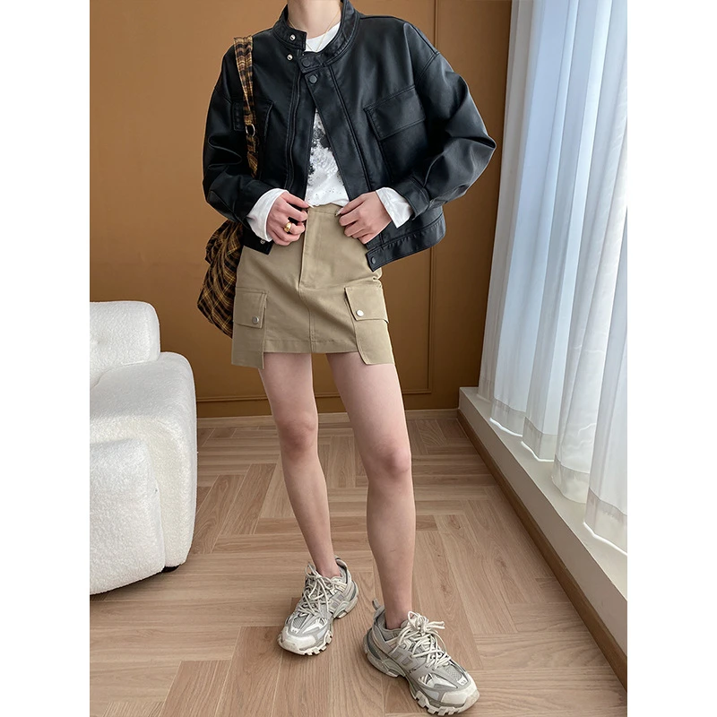 美式摩登感 复古工装立领短款皮衣外套2025秋冬新款春秋显瘦时尚