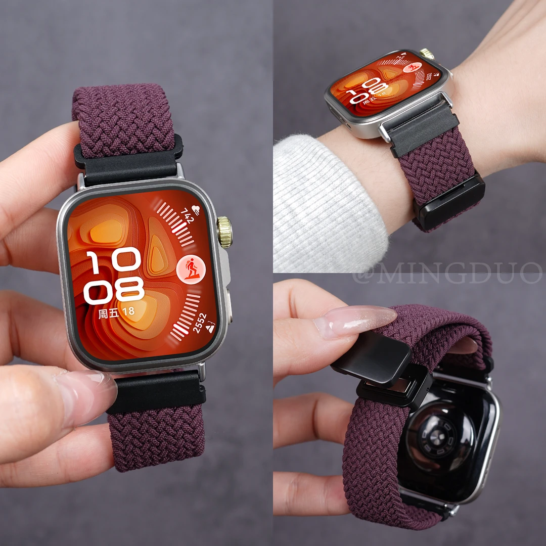 鸣铎适用华为FIT4pro手表表带fit4/3尼龙编织磁吸watch三四代男款