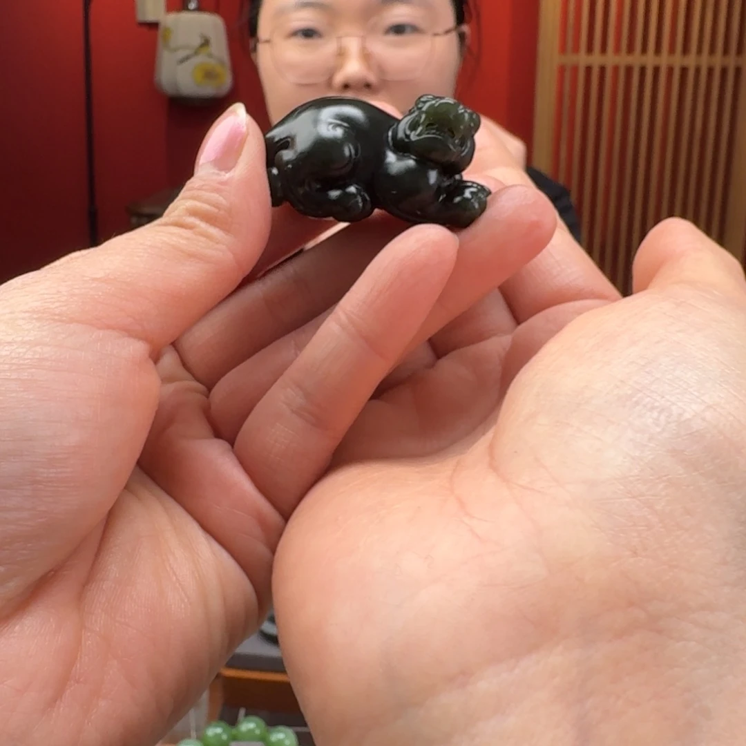 和田玉未镶嵌挂件和田玉黑青手把