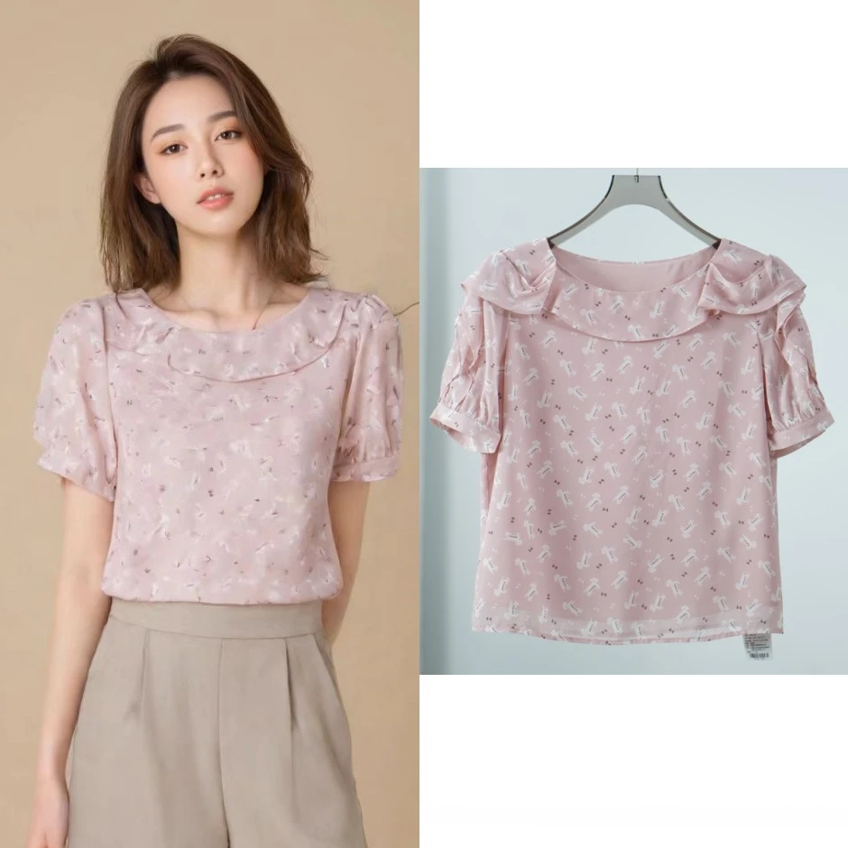 莉推荐【三C・伊】E267-5 女装夏上衣小衫粉色Y22220525C50