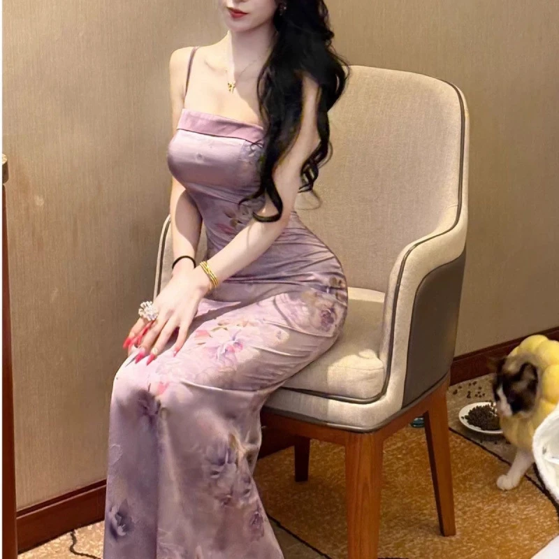 气质显瘦纯欲吊带复古法式夏季小众女装长袖连衣裙套装，2025夏