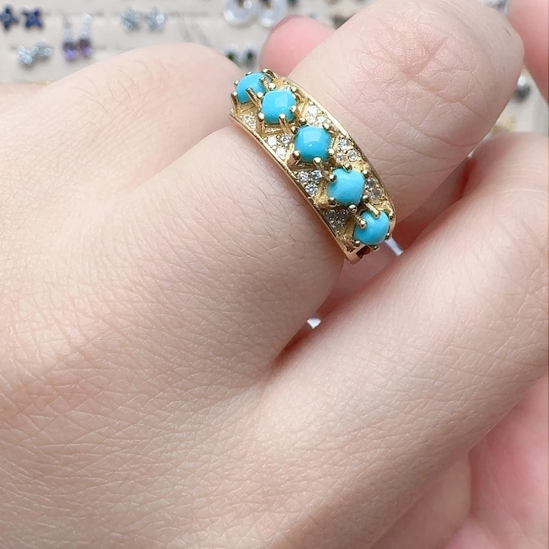 绿松石戒指银S925镶嵌戒指