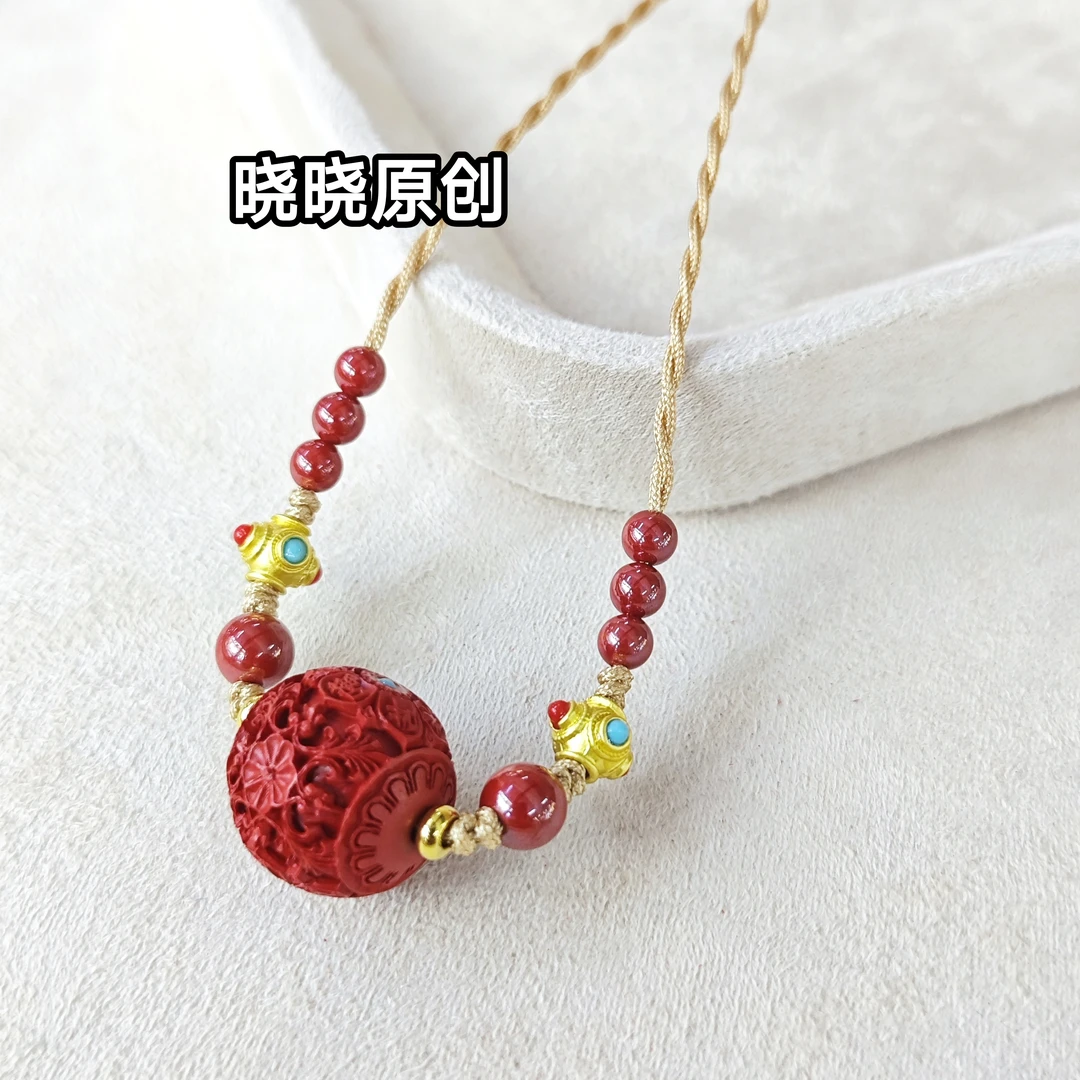 含辰砂工艺品水飞砂雕花球朱砂项链G206 zs