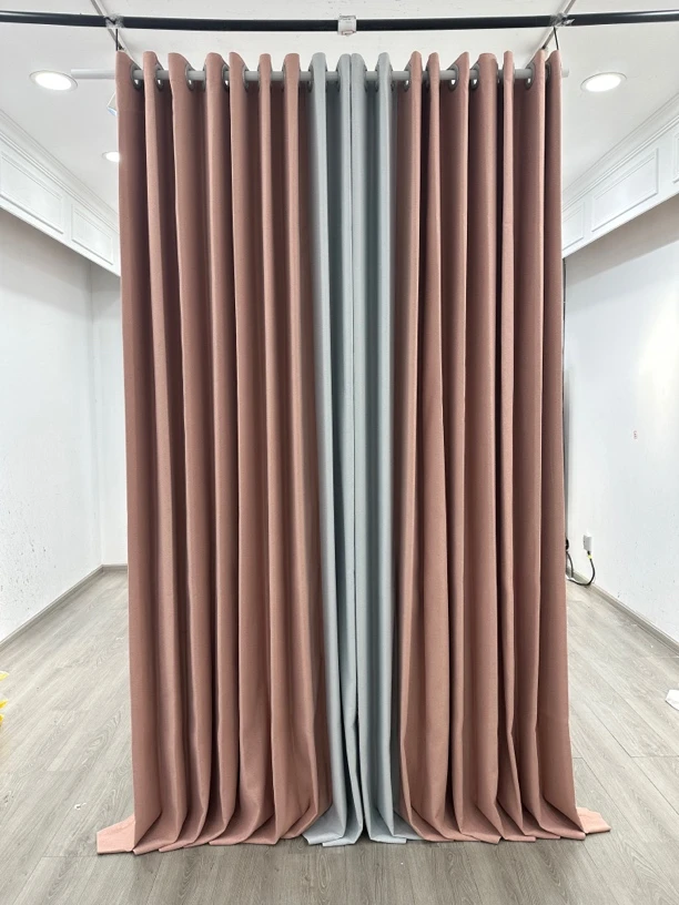 新款加厚雪尼尔；：粉灰（成品窗帘）