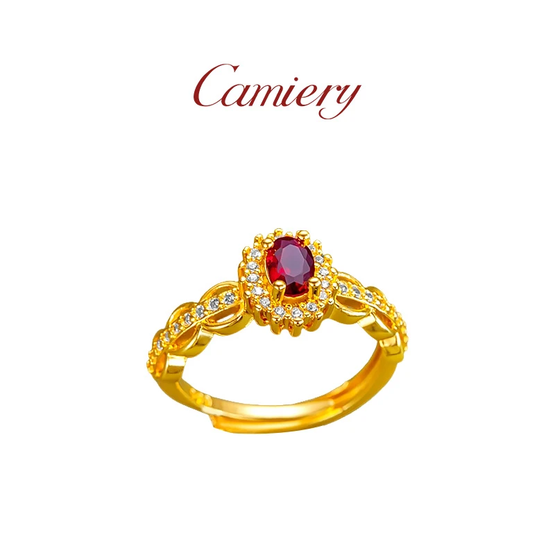 CAMIERY/卡美瑞 轻奢时尚红色蕾丝戒指气质百搭好看