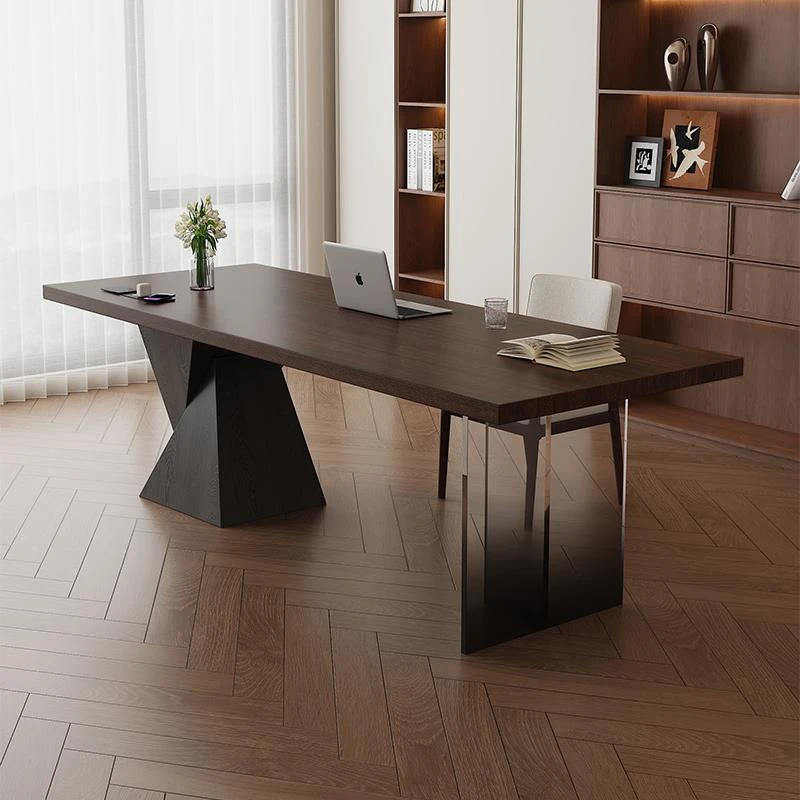 意式极简实木书桌带插座简约轻奢客厅家用书房工作台办公桌电脑桌