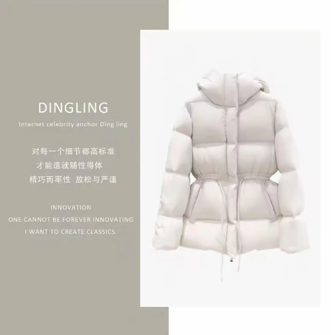 90%白鹅绒！巴黎走秀款,，韩系风收腰连帽加厚鹅绒服
