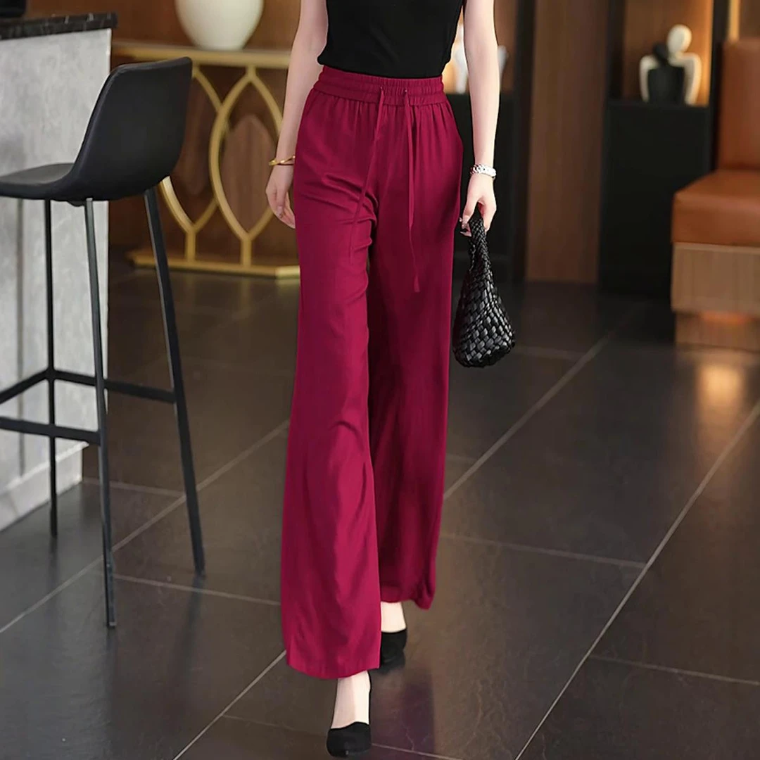 红色气质阔腿裤女士2025新款夏季薄款直筒长裤高腰显瘦垂感休闲裤