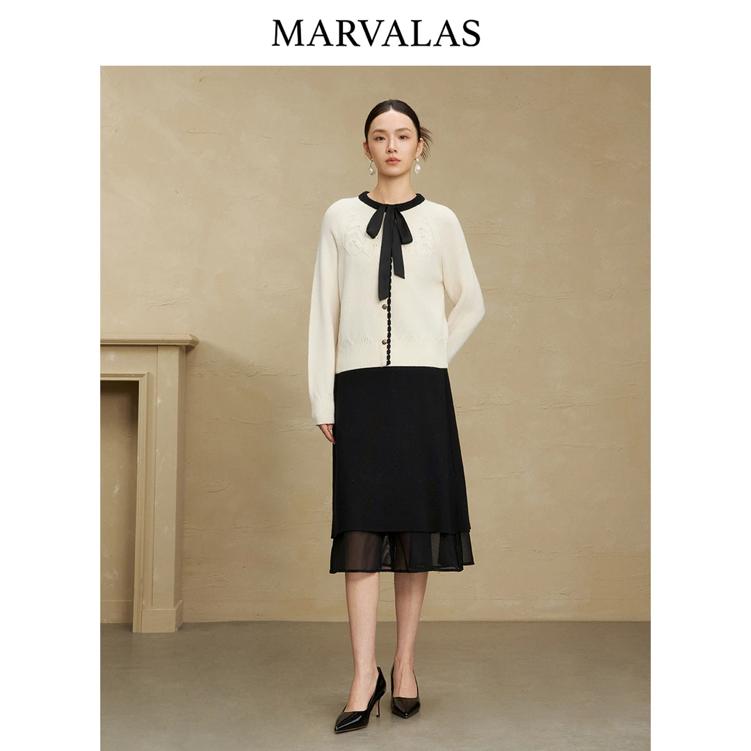 【辛小北】绵羊毛套头衫冬季撞色蝴蝶结设计百搭针织衫女