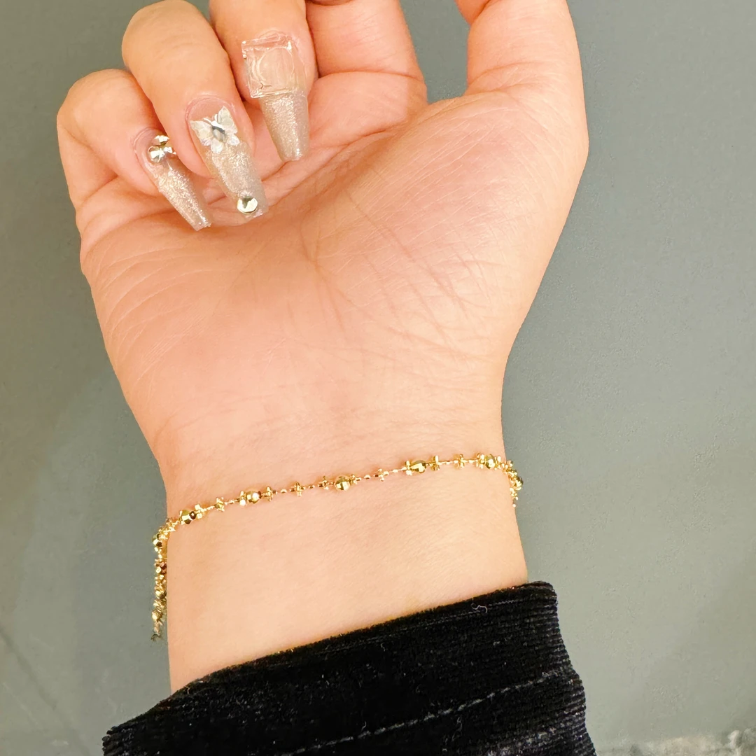 通体 18K金手链 仙女链蹦迪手链 K黄简约手链 AU750百搭手链气质