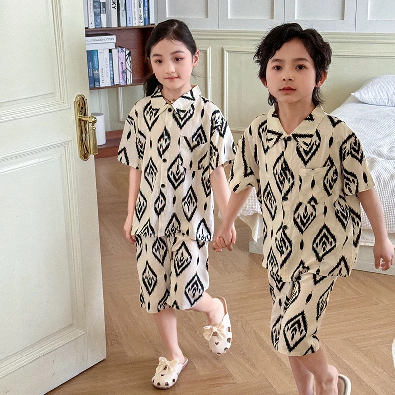 <<夏装上新季》儿童棉绸男童女童家居服套装宝宝兄妹款亲子空调服