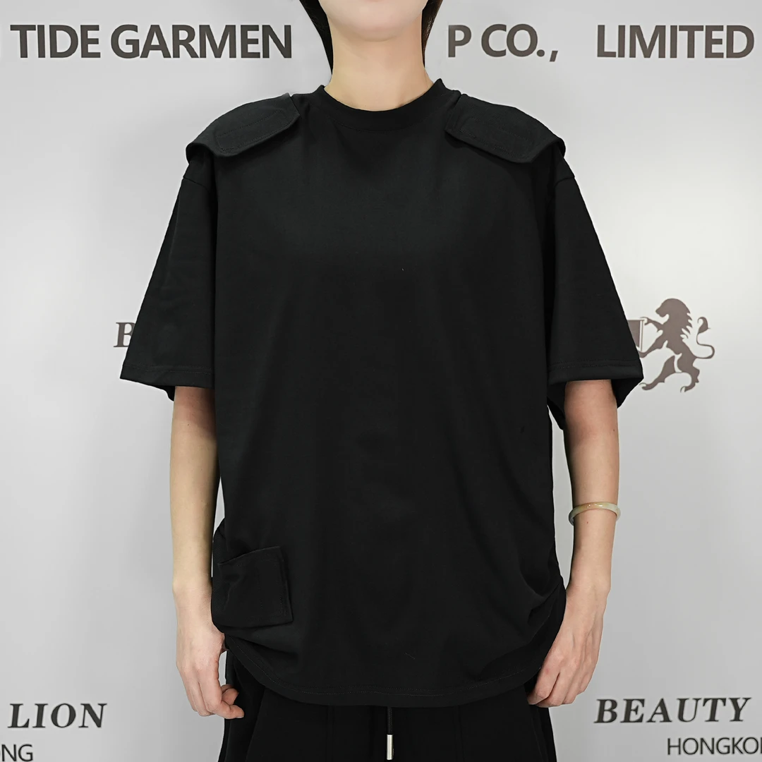 2025H·K美狮潮牌春季时尚简约纯色拼接百搭休闲T恤
