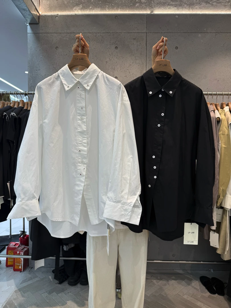 LY LAB 25SS春夏新款小众设计高级款不规则纽扣衬衫97007