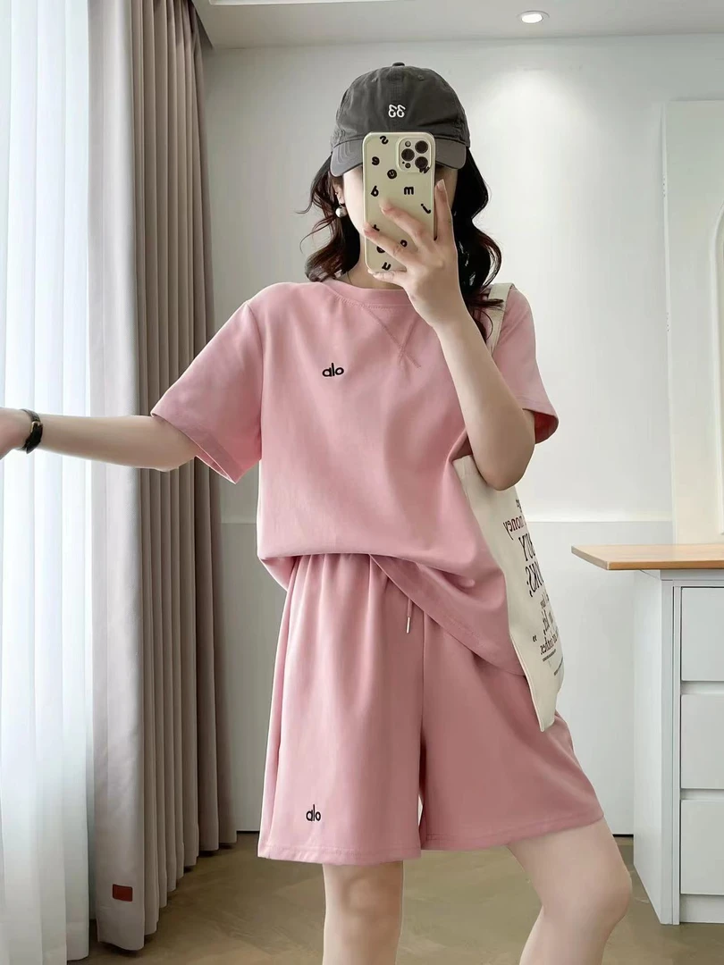 夏季宽松显瘦百搭圆领果冻棉时尚休闲套装