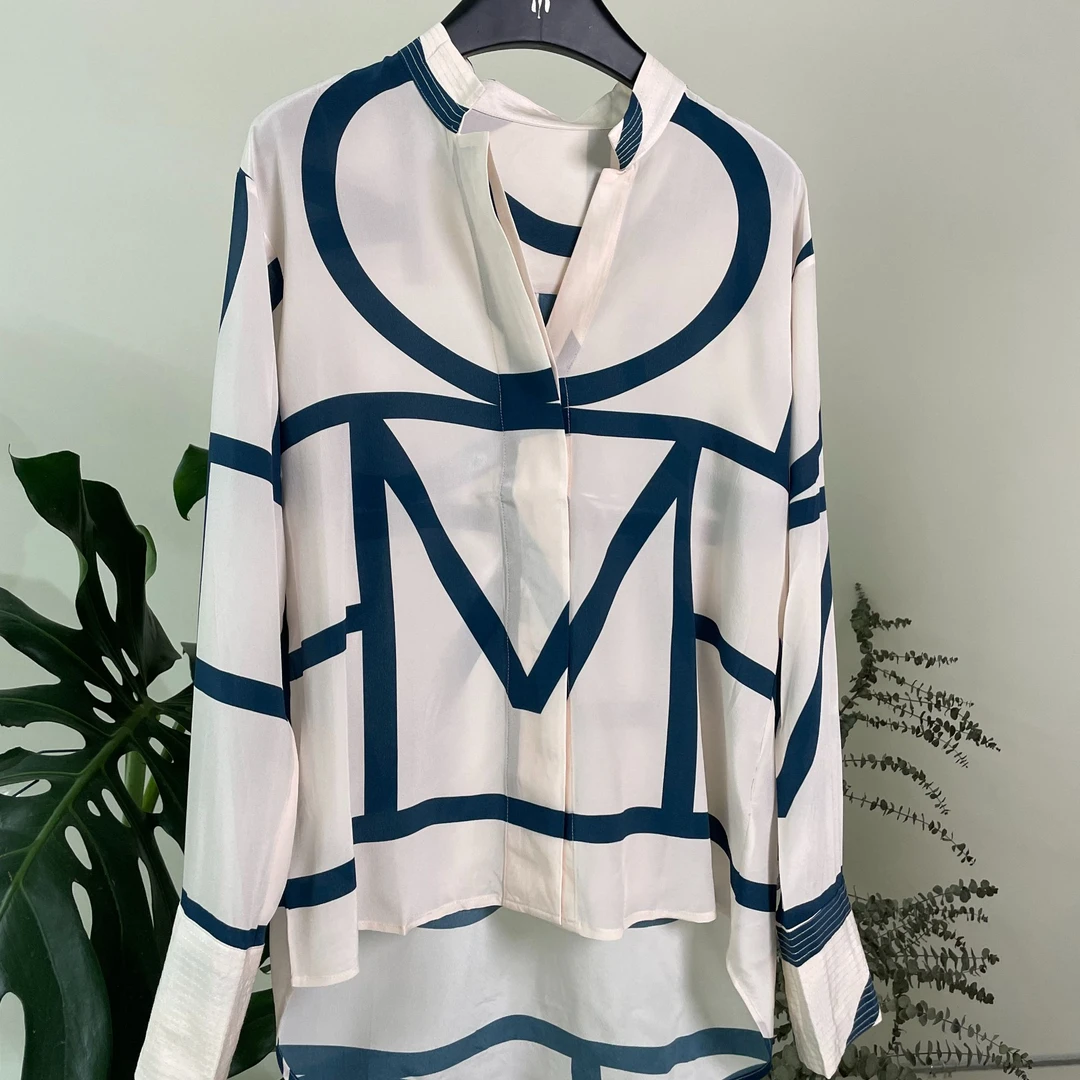 衬衫印花V领不起球连衣裙条纹长袖白色气质拼接衬衣休闲上衣