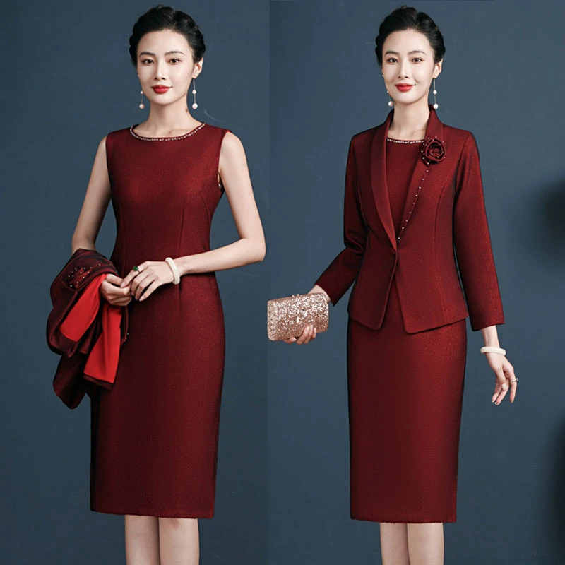 (送运费险)高档喜婆婆婚宴秋冬妈妈婚礼服大码旗袍套装两件套裙