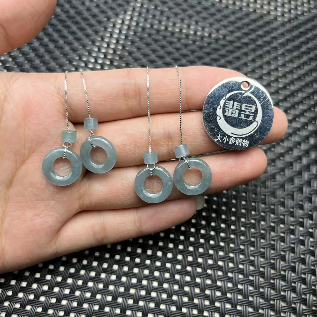 翡昱-B2-21333-天然A货翡翠耳饰S925银镶-多样性发其一对-C