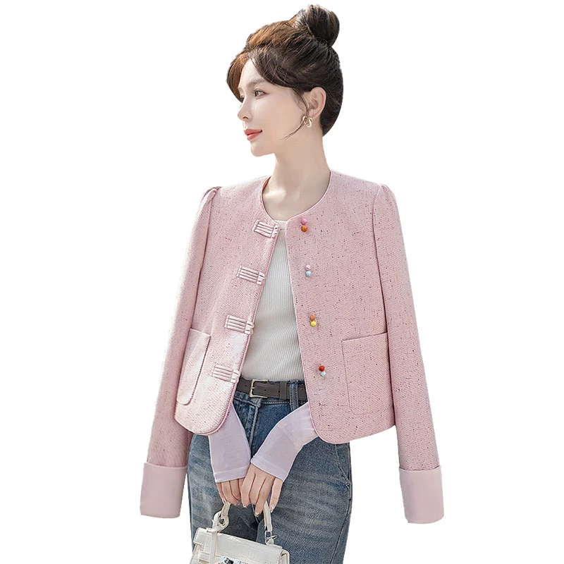 【品牌奥莱】丝柏舍2025春装新款时尚女单排扣圆领外套S51R0683A