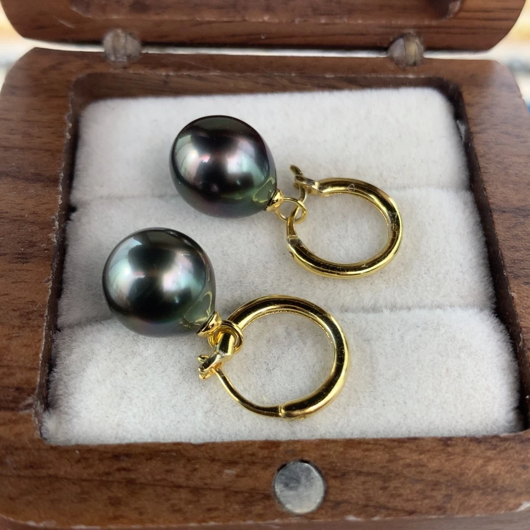 定制海水珍珠银S925镶嵌耳饰大溪地9-10mm许红豆同款耳扣