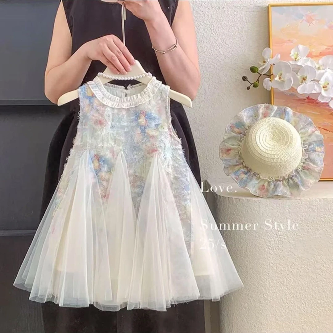 女童2025碎花连衣裙礼服裙儿童夏季公主裙小女孩无袖裙子