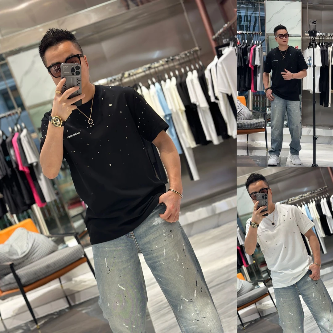 【发现者】2025男士欧货夏季满天星烫钻宽松圆领短袖T恤Mar63166