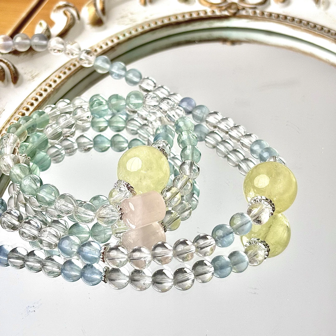 【强内核】白水晶蓝萤石6mm双圈手串面小仙多样性发其一