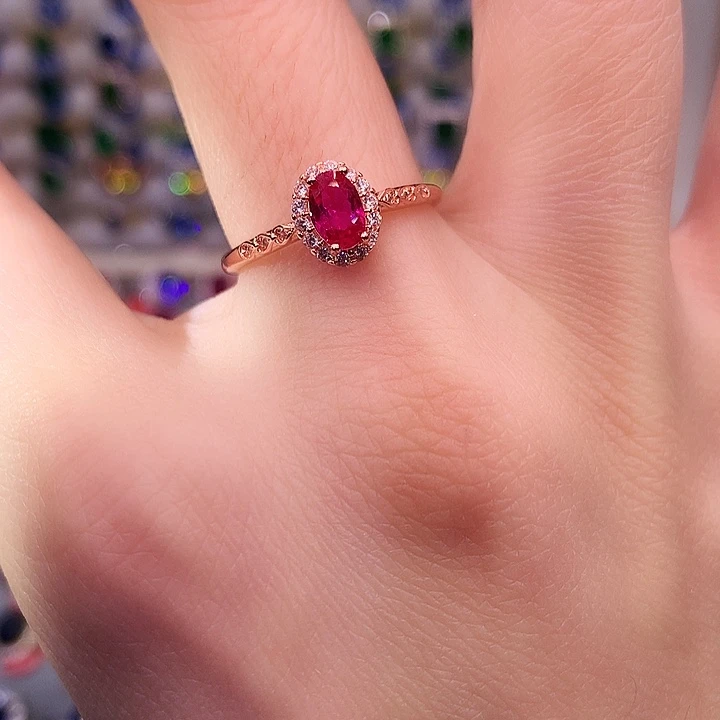 红宝石戒指银S925镶嵌