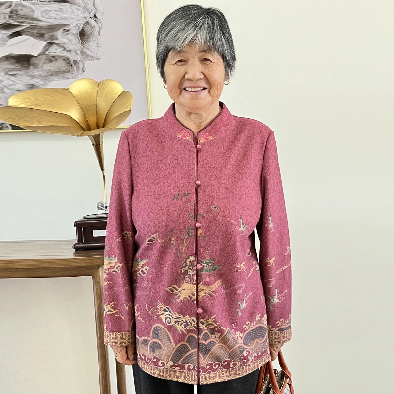 妈妈装秋装洋气衬衫外套薄款国风中老年2025新中式女装奶奶衬衣服