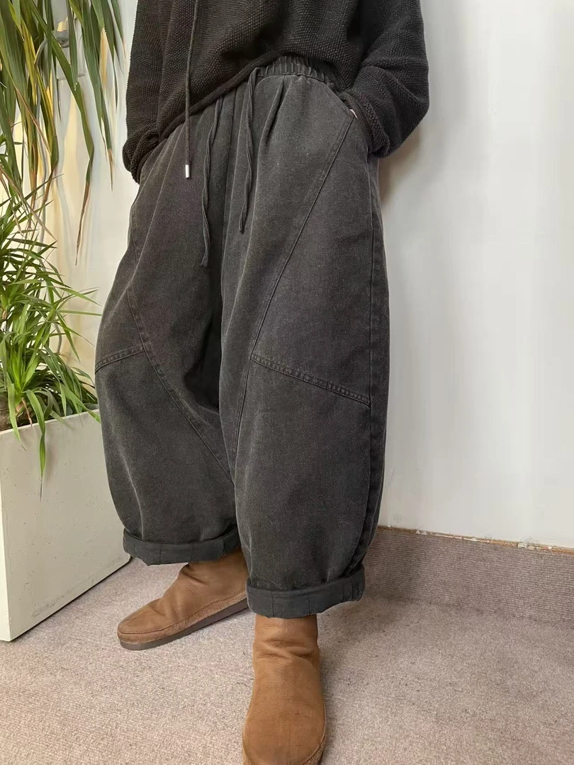 牛仔炒色复古休闲百搭夹棉女棉裤 臀围138长90