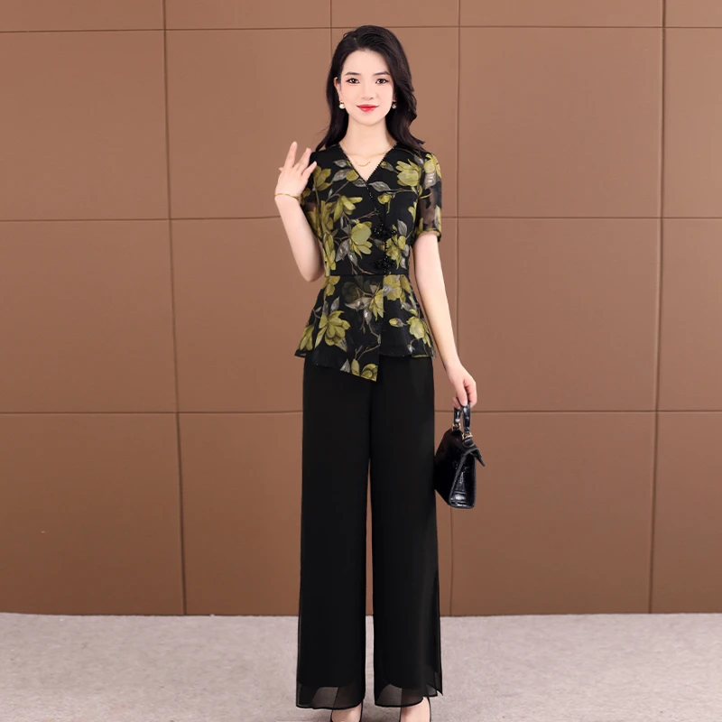 【两件套】20733夏季优雅气质时尚大气休闲收腰显瘦套裤-XZY