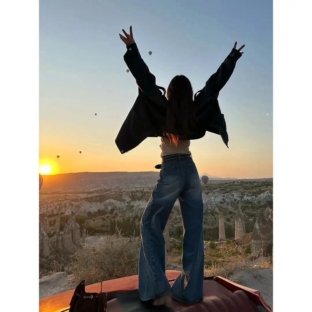 阔腿牛仔裤秋季女款宽松裤子阔腿裤休闲裤百搭直筒长裤WM5GNK10