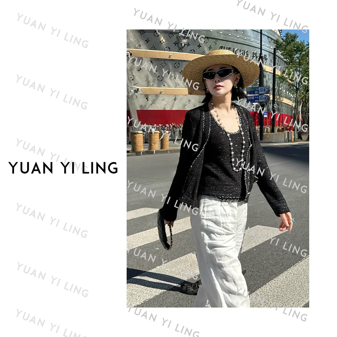 袁艺灵【玛德琳】25夏亚麻撞色线条简约针织套装气质 9051/9005