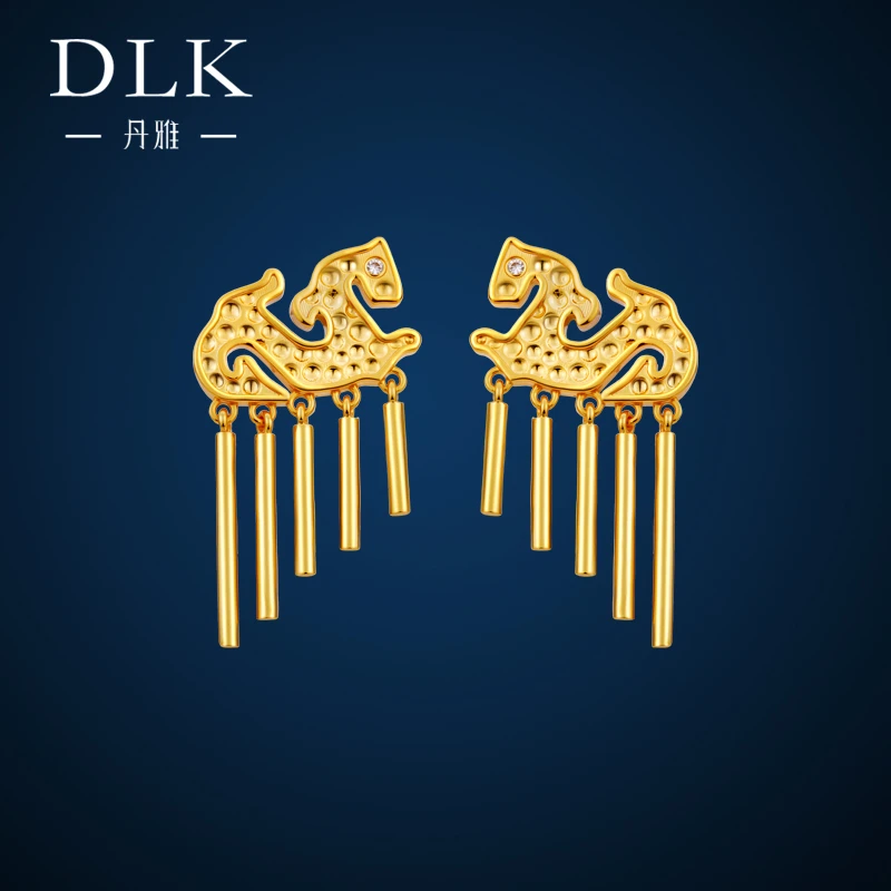 DLK 铜合金耳饰 夔龙流苏银耳针气质耳钉复古精致国潮古风