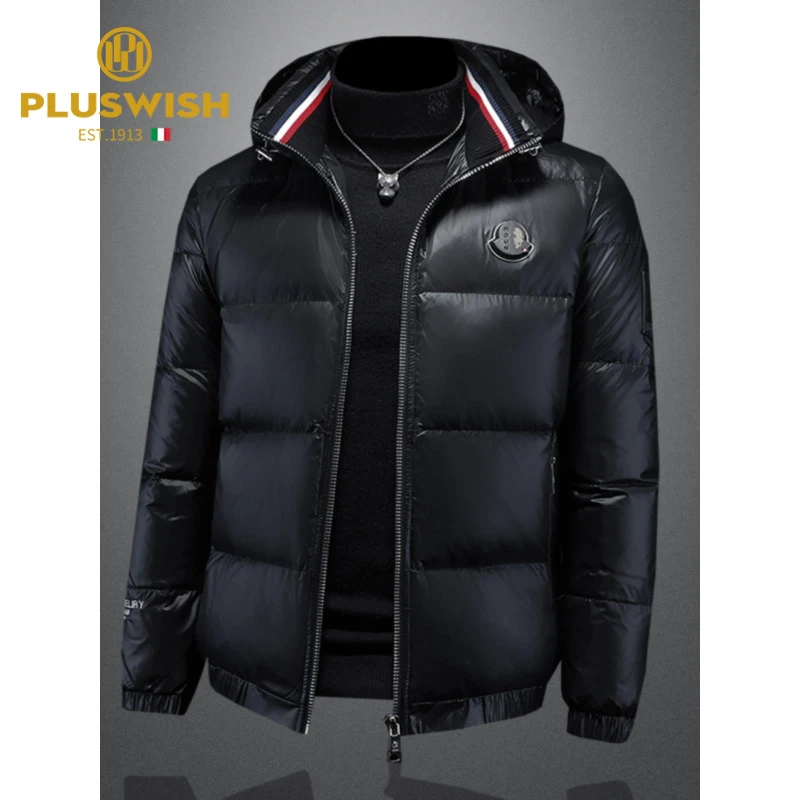 欧洲站潮流帅气男士羽绒服连帽亮面加厚时尚保暖修身外套上衣潮流