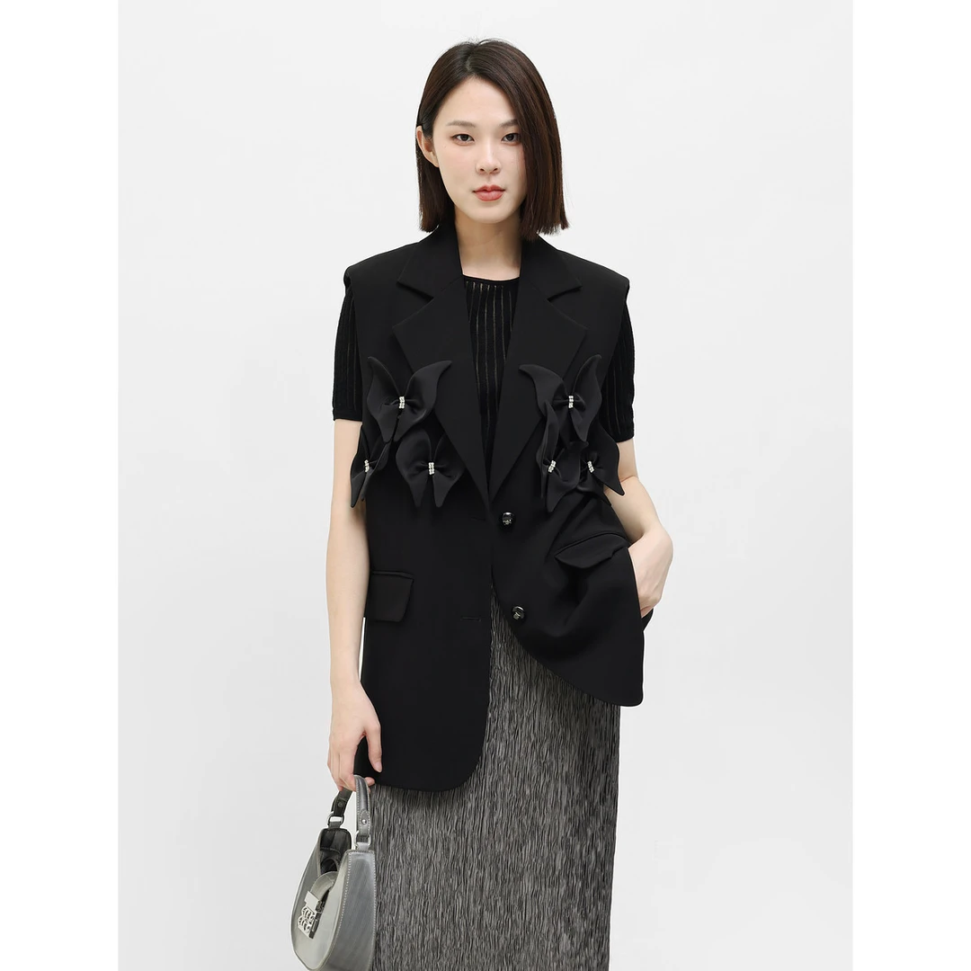 3300蝴蝶结装饰长款西装马甲商场同款款简约时尚马甲
