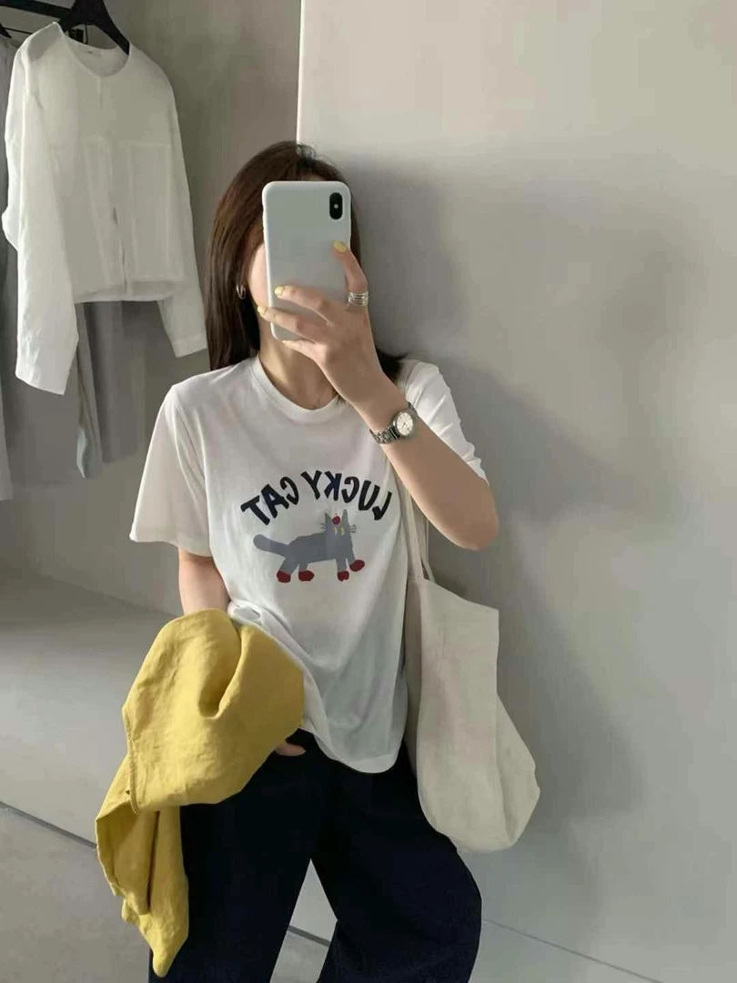 辛也家2025夏季时尚小猫短袖T恤