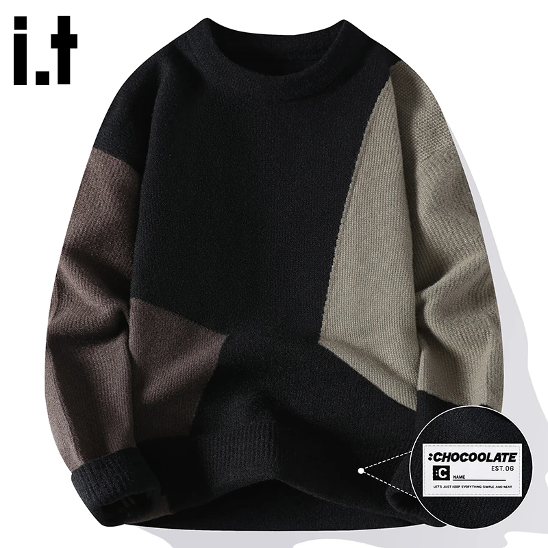 i.t:CHOCOOLATE潮流重磅拼接设计感毛衣外套男秋季宽松舒适针织衫