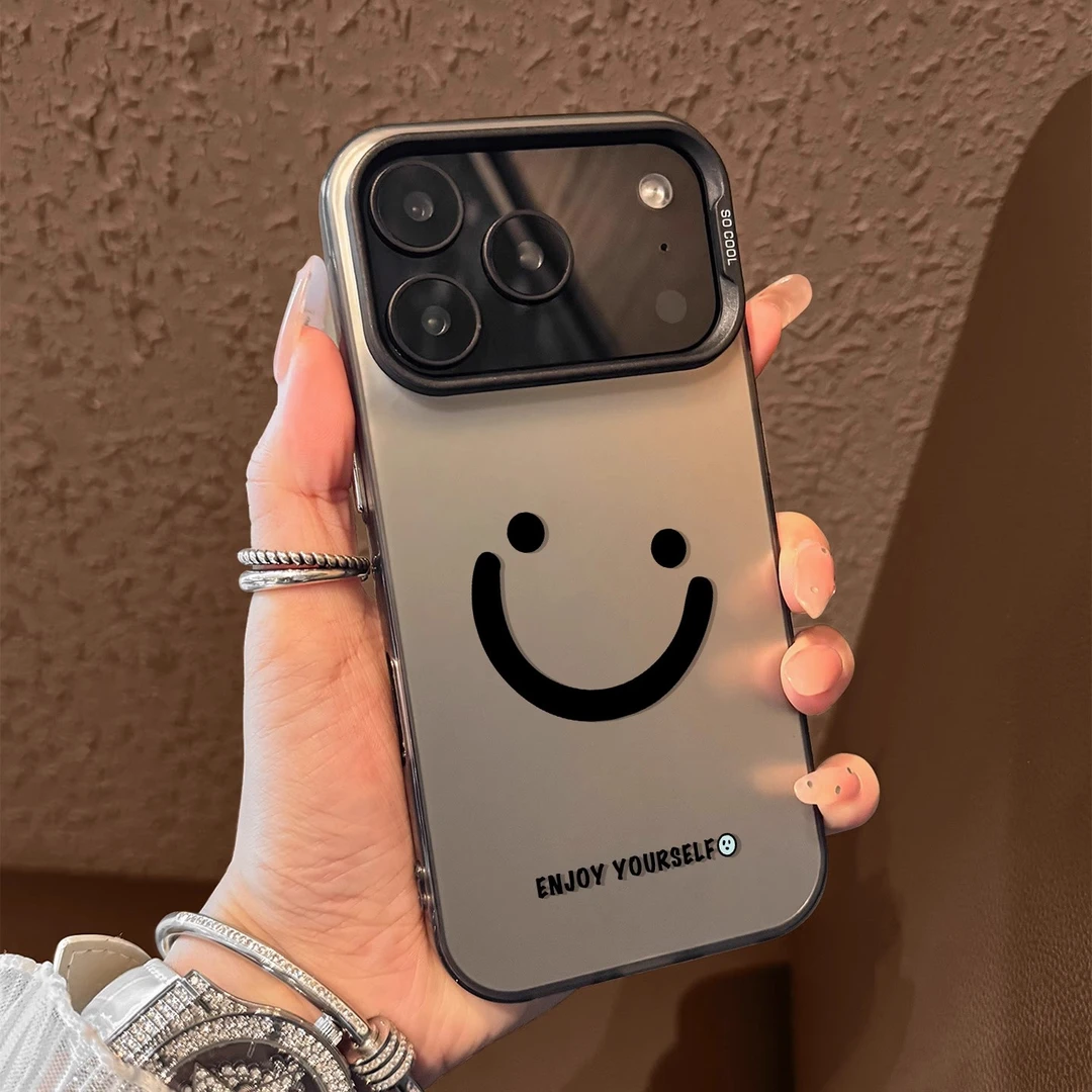 英文笑脸适用苹果17promax手机壳iPhone16磨砂17pro高级感16防摔