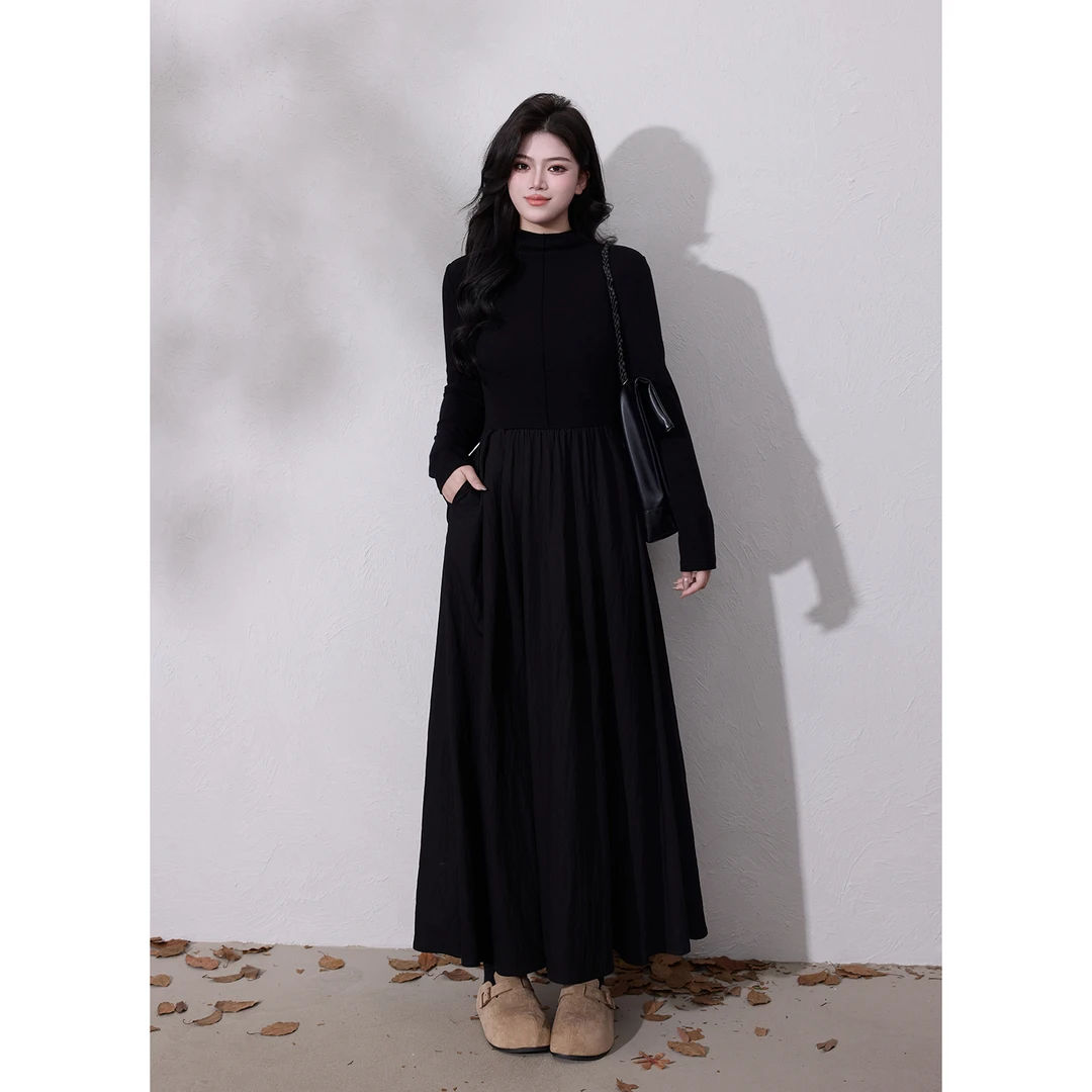 BB【杂志封面】蛋妹大码女装微胖mm春秋显瘦长袖裙子连衣裙DM33046