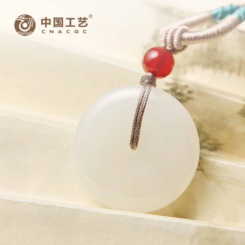 【中国工艺】和田玉白玉平安扣吊坠 颜色多样性发一