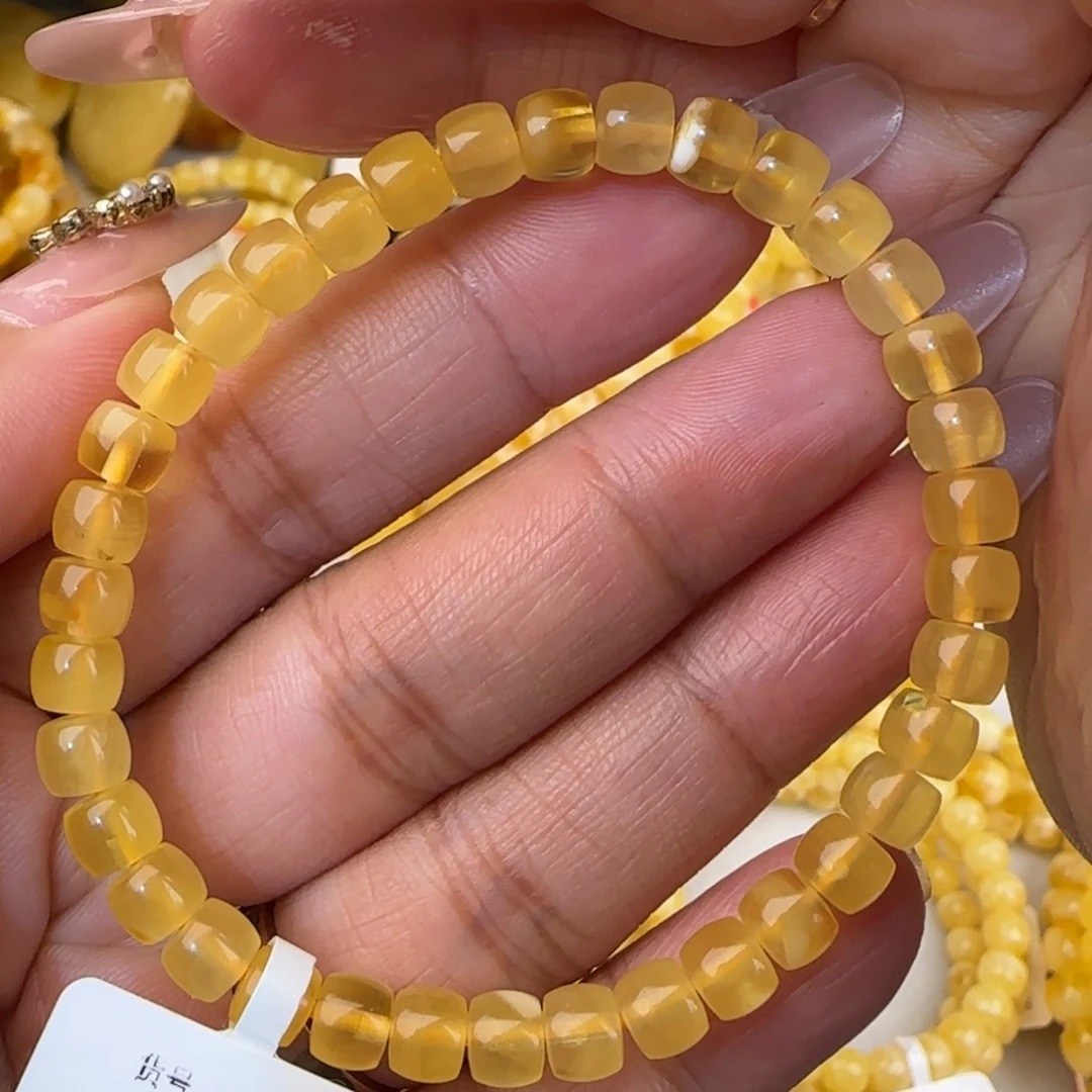 蜜蜡未镶嵌手链金绞蜜直切手串