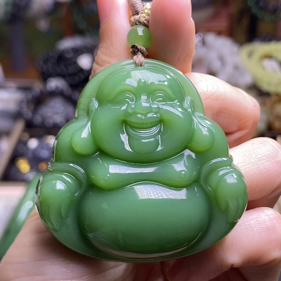 和田玉未镶嵌颈饰粉绿碧玉大佛公镯芯天花板