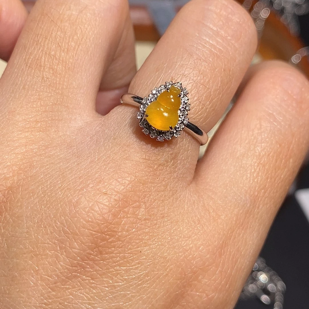 翡翠戒指18K金镶嵌戒指18k