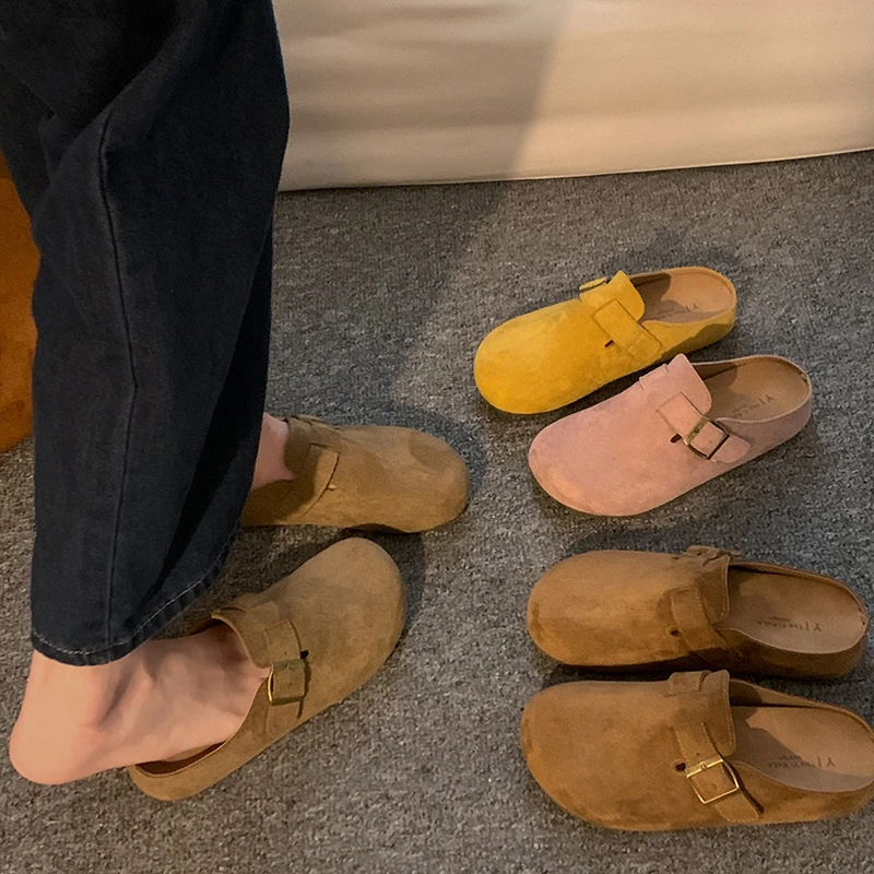 贾不假包头拖女外穿2025春季新款网红复古时尚通勤休闲厚底勃肯鞋