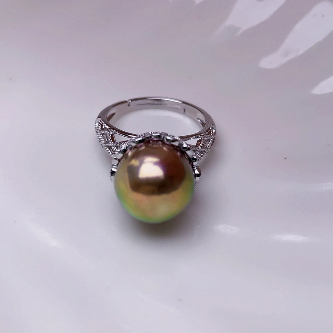 淡水珍珠戒指银S925镶嵌谢***.