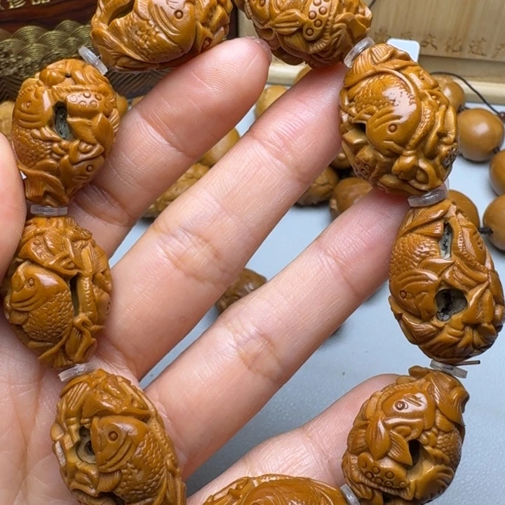 橄榄核手串/手链鱼戏莲花