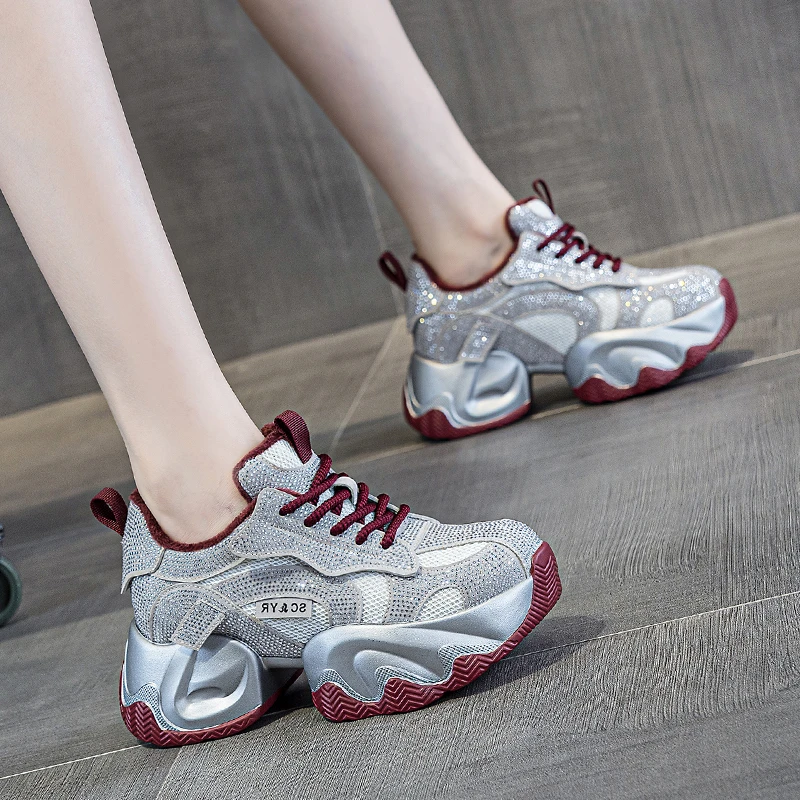 玛古芭春夏爆款红色老爹鞋女款舒适女士水钻保暖运动休闲鞋软底