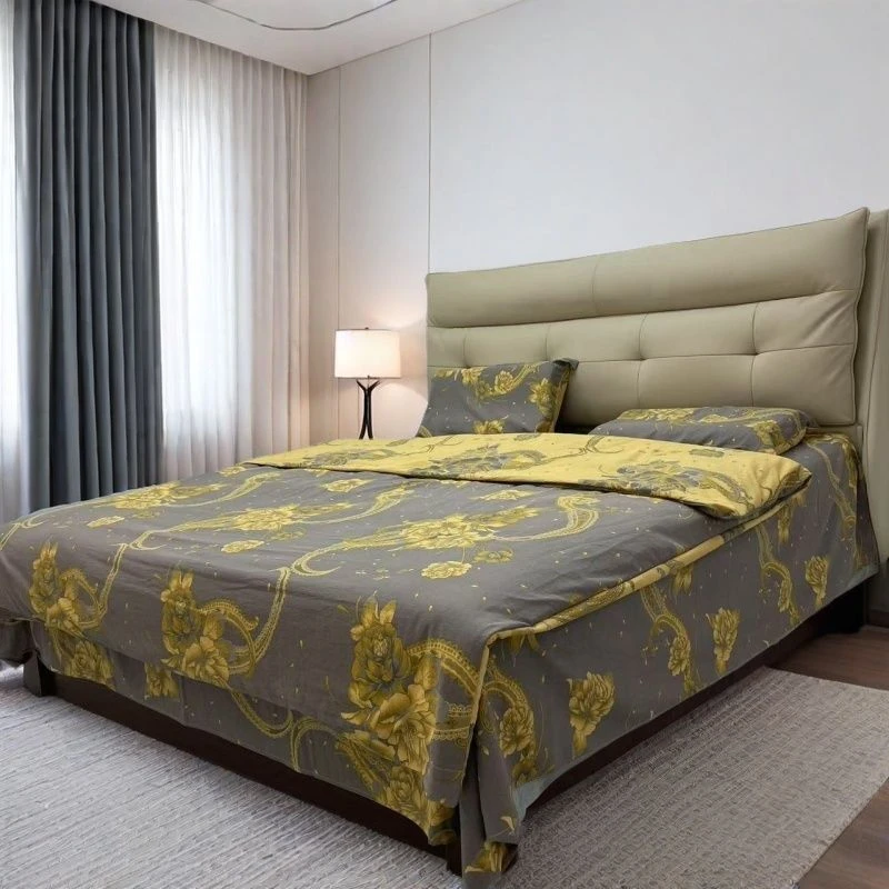 SZ贵族双层纱纽扣款四件套色织提花被套棉床单枕套透气柔软亲肤