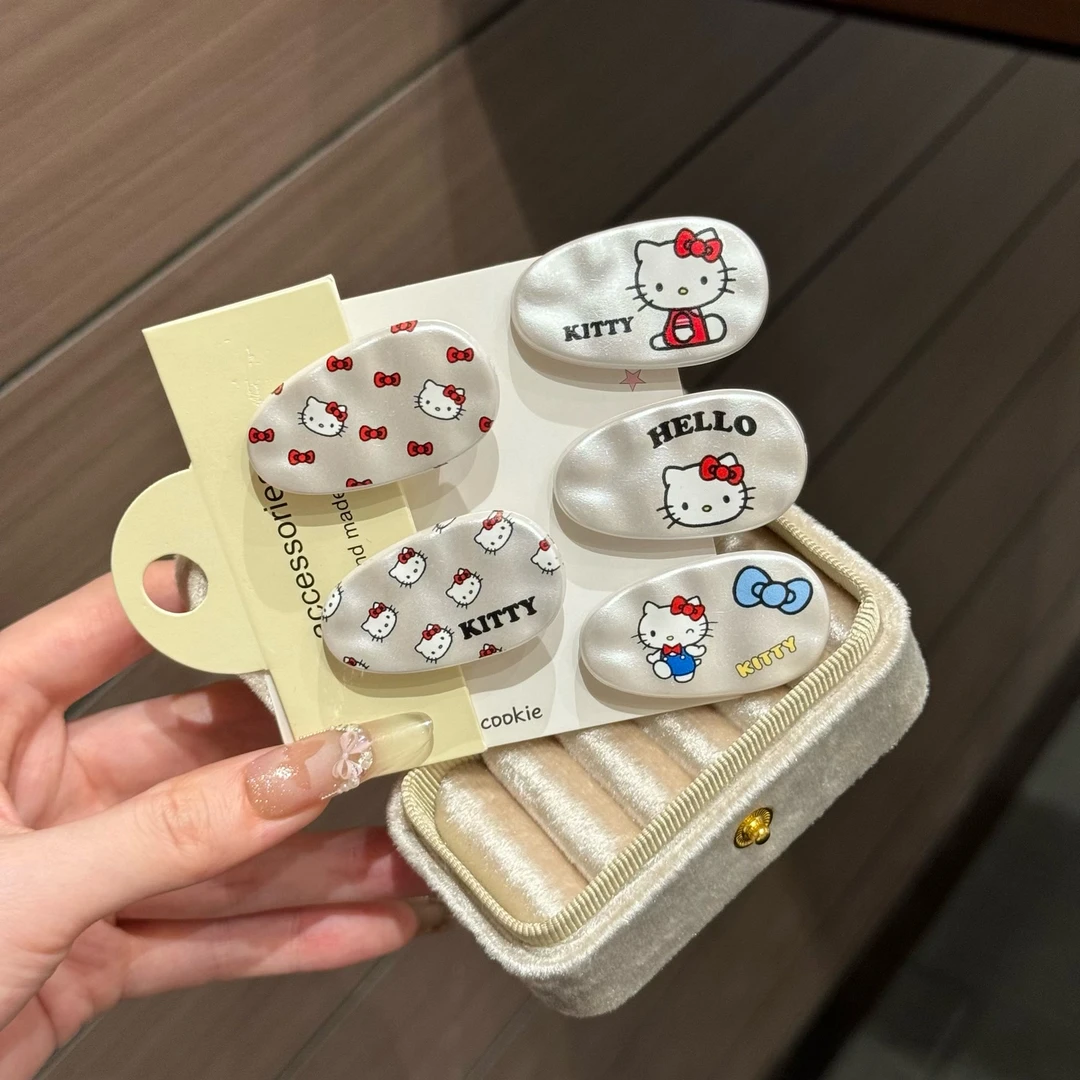 韩系kt猫水波纹发夹甜美可爱凯蒂猫侧边夹碎发夹椭圆夹发饰日韩