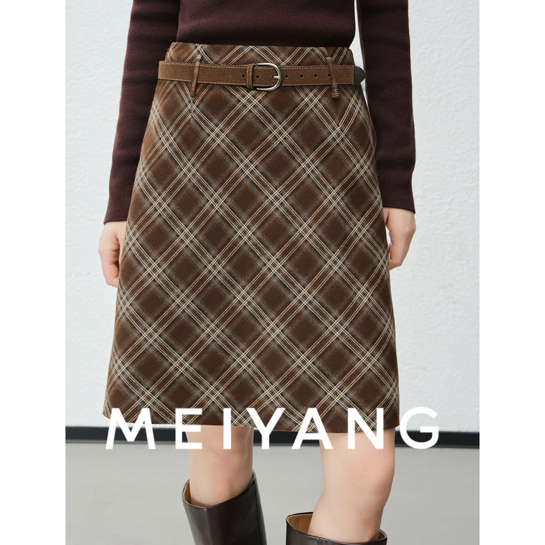 A美洋MEIYANG 威士兰半裙【暖系流光】 英伦学院！格纹半身短裙-周五